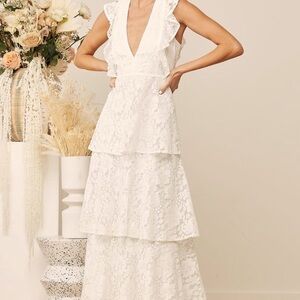 Lulu's White Ivory Lace Tiered Maxi Dress